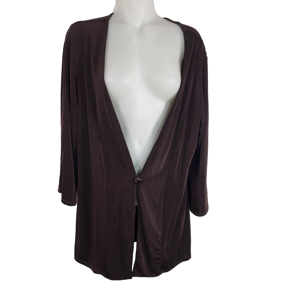 Coldwater Creek One Button Cardigan Sweater Medium 3/4 Sleeve Slinky Travel Pack